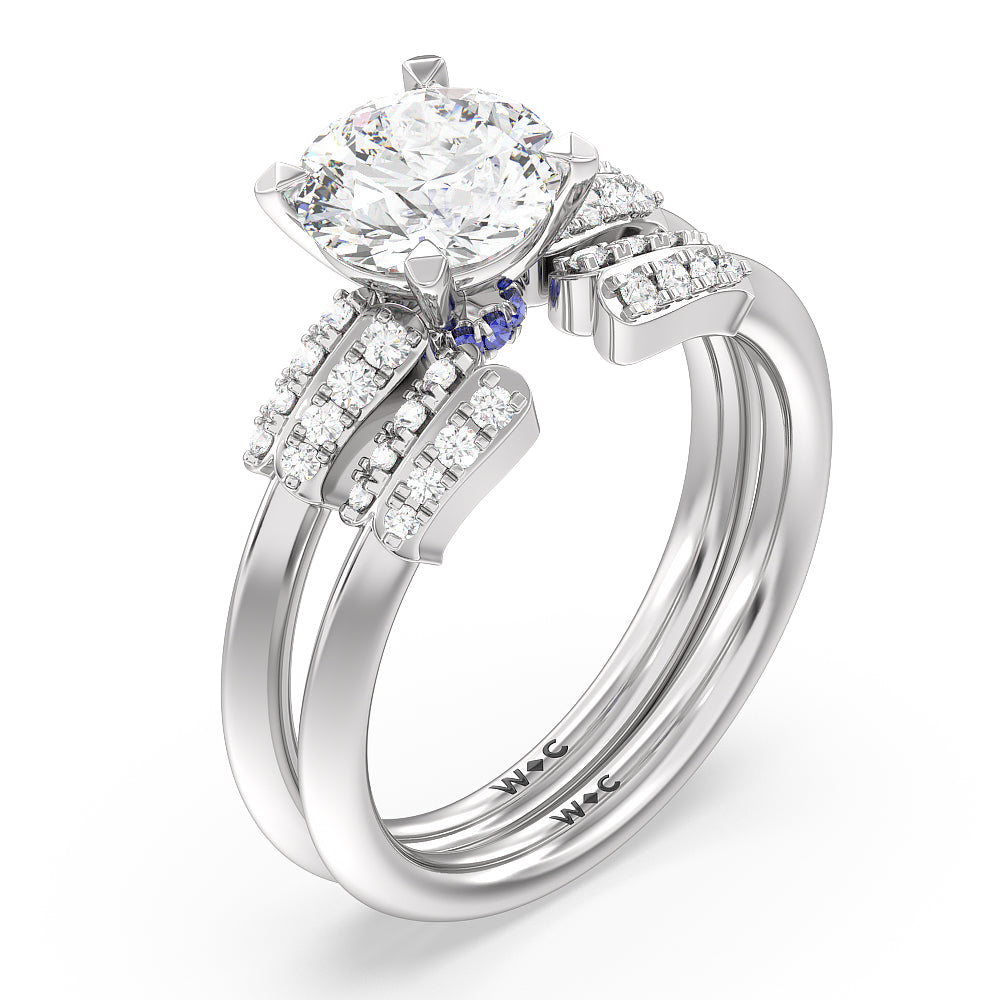 Something Blue Bluebell Floral Diamond Wedding Band with Platinum Cut Diamond in 14KT Platinum view 3
