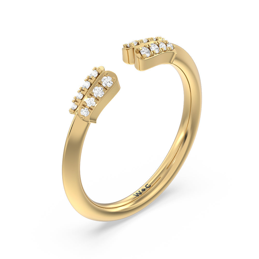 Something Blue Bluebell Floral Diamond Wedding Band with 18KT Yellow Gold Cut Diamond in 14KT Yellow Gold view 4
