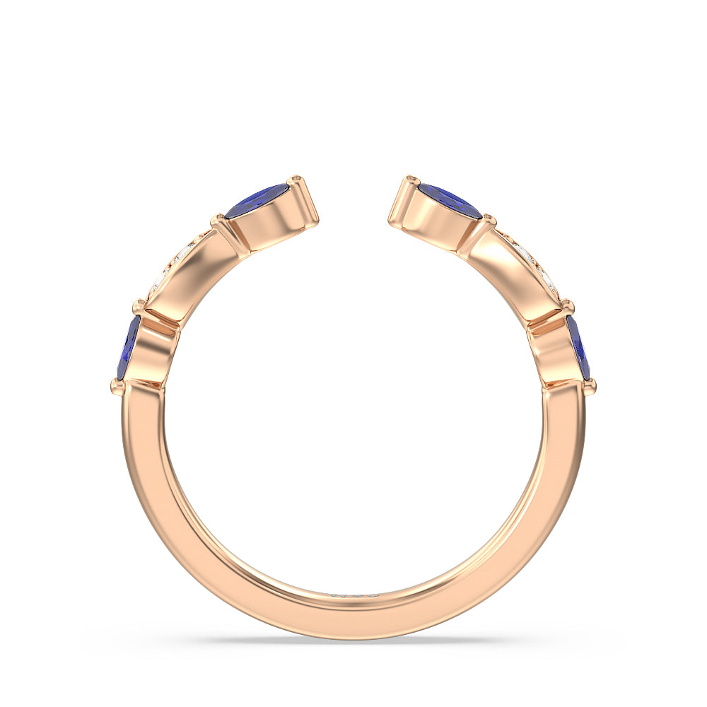 Something Blue Gerbera Marquise Created Blue Sapphire and Diamond Wedding Band with 18KT Rose Gold Cut Diamond in 14KT Rose Gold view 2
