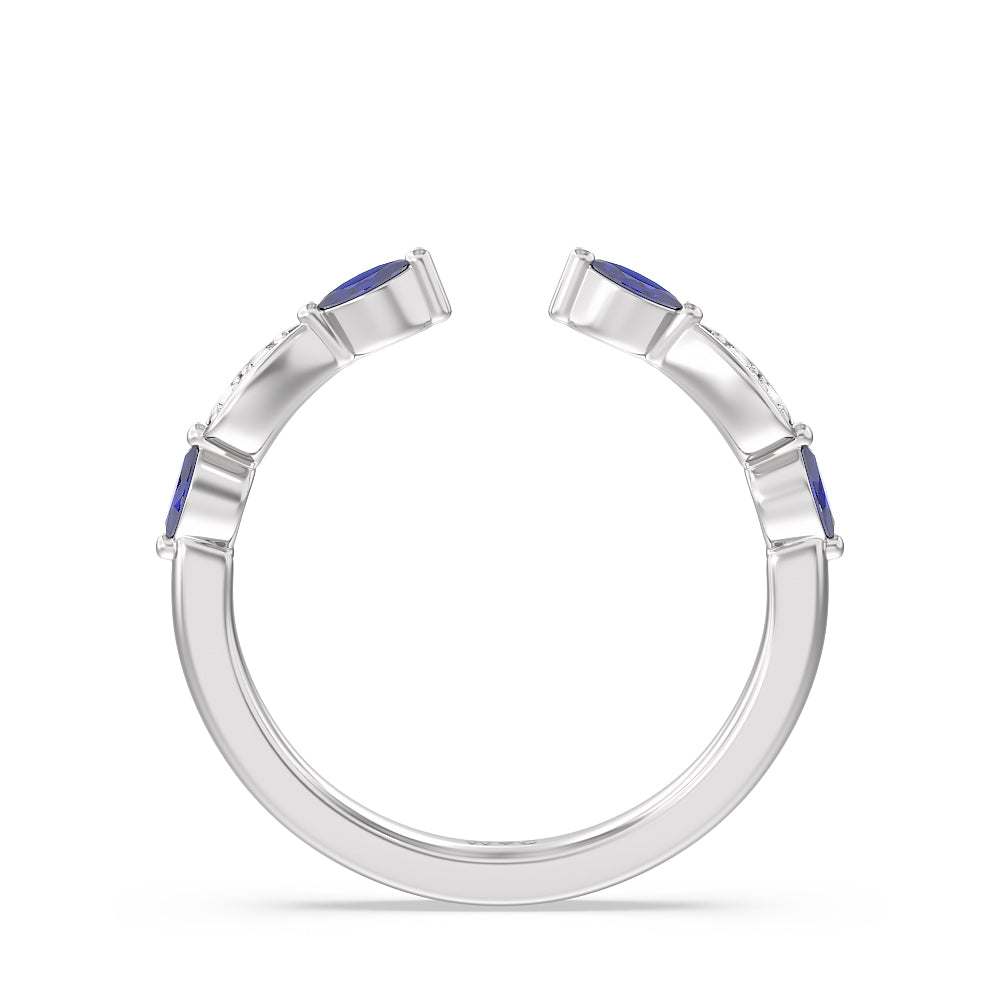 Something Blue Gerbera Marquise Created Blue Sapphire and Diamond Wedding Band with Platinum Cut Diamond in 14KT Platinum view 2
