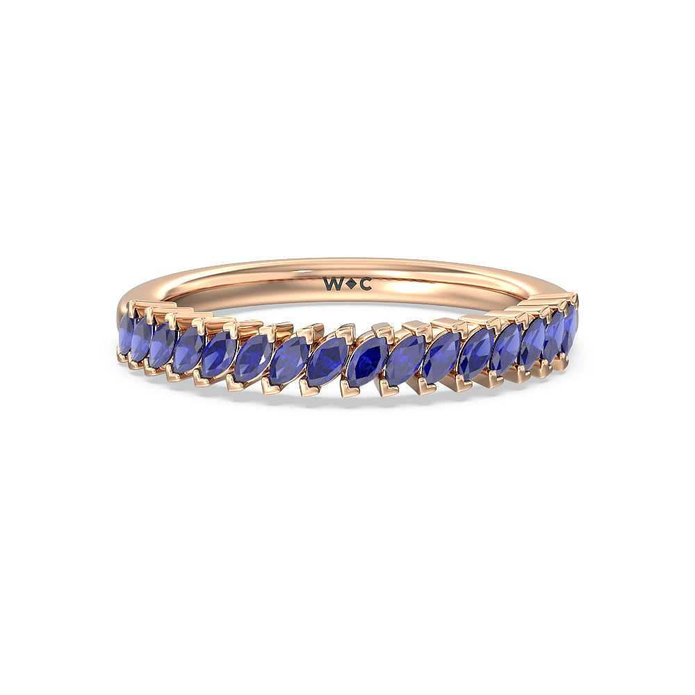 Something Blue Periwinkle Under Halo Created Blue Sapphire Wedding Band with 18KT Rose Gold Cut Diamond in 14KT Rose Gold view 1
