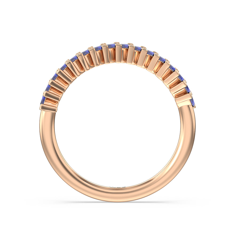 Something Blue Periwinkle Under Halo Created Blue Sapphire Wedding Band with 18KT Rose Gold Cut Diamond in 14KT Rose Gold view 2
