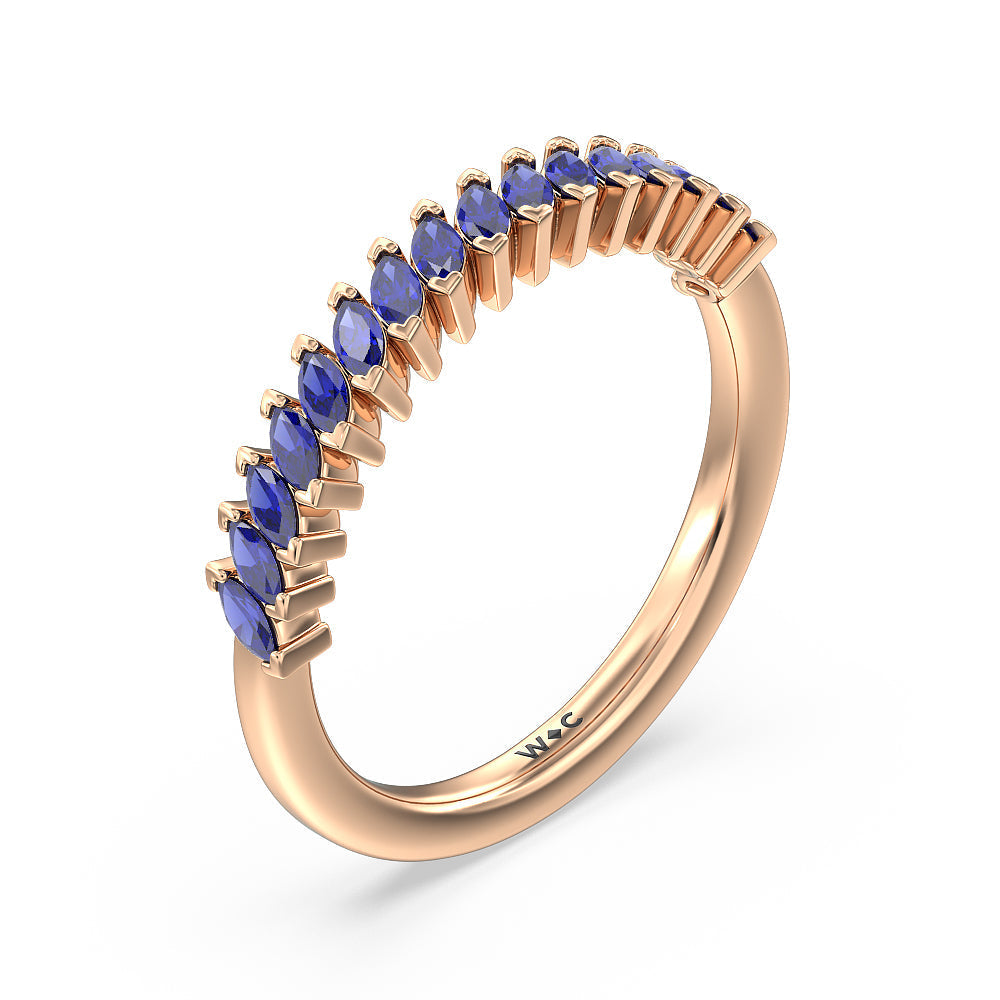 Something Blue Periwinkle Under Halo Created Blue Sapphire Wedding Band with 18KT Rose Gold Cut Diamond in 14KT Rose Gold view 4

