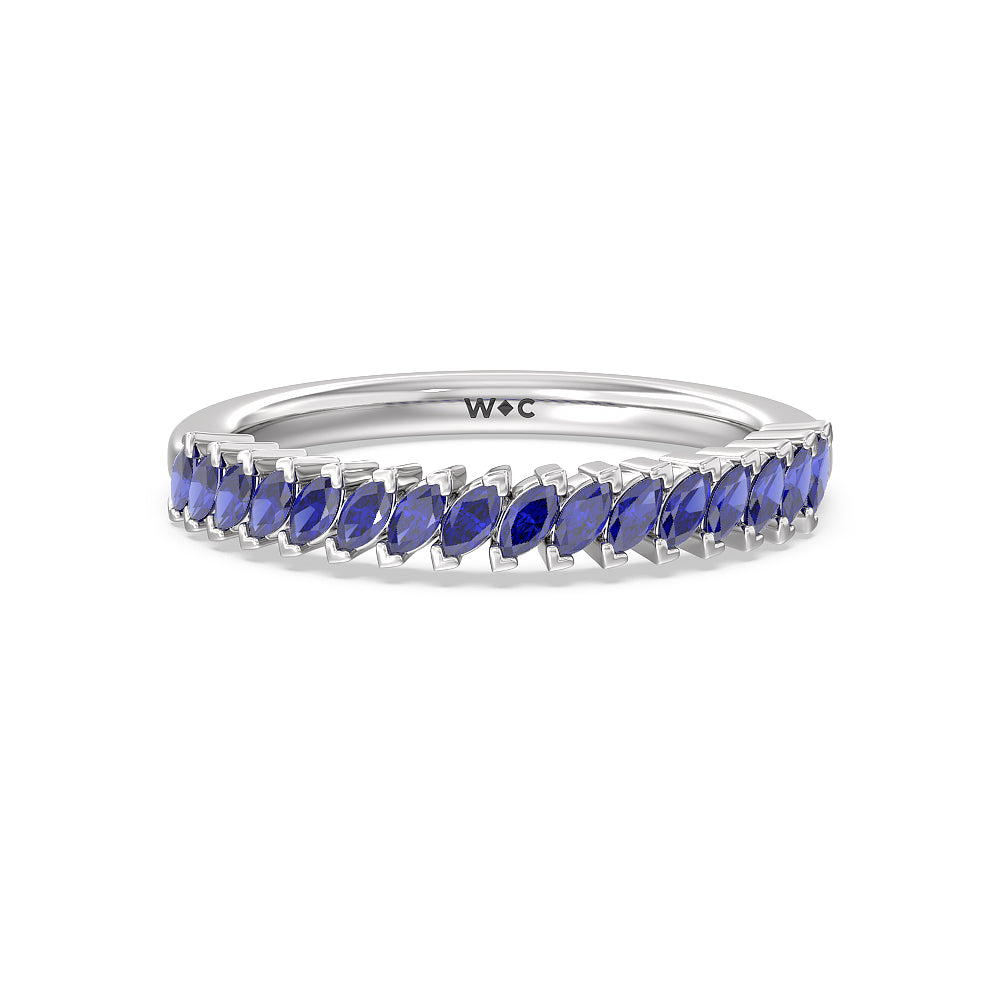 Something Blue Periwinkle Under Halo Created Blue Sapphire Wedding Band with Platinum Cut Diamond in 14KT Platinum view 1
