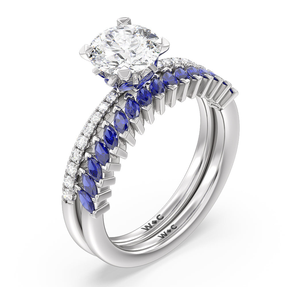 Something Blue Periwinkle Under Halo Created Blue Sapphire Wedding Band with Platinum Cut Diamond in 14KT Platinum view 3
