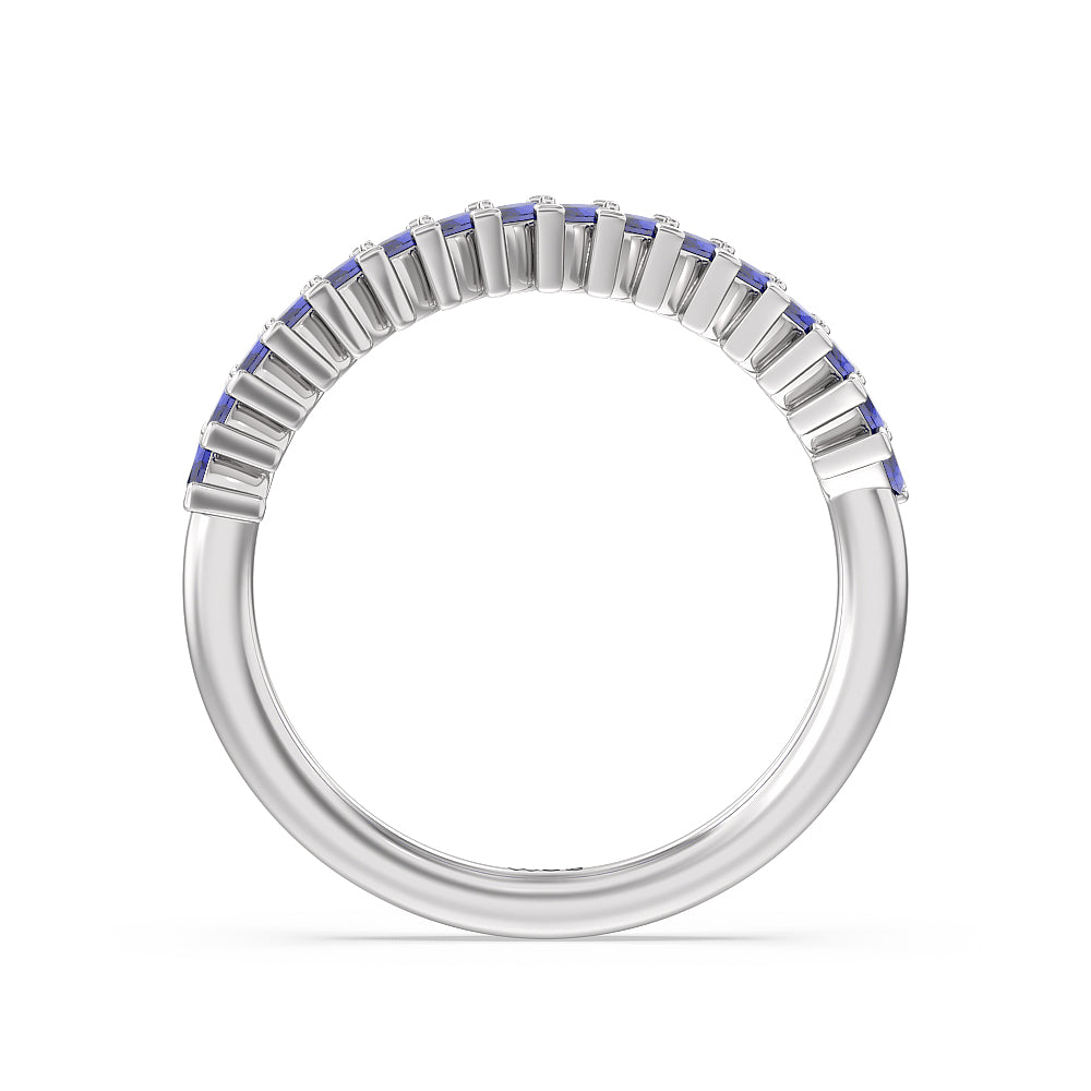 Something Blue Periwinkle Under Halo Created Blue Sapphire Wedding Band with Platinum Cut Diamond in 14KT Platinum view 2
