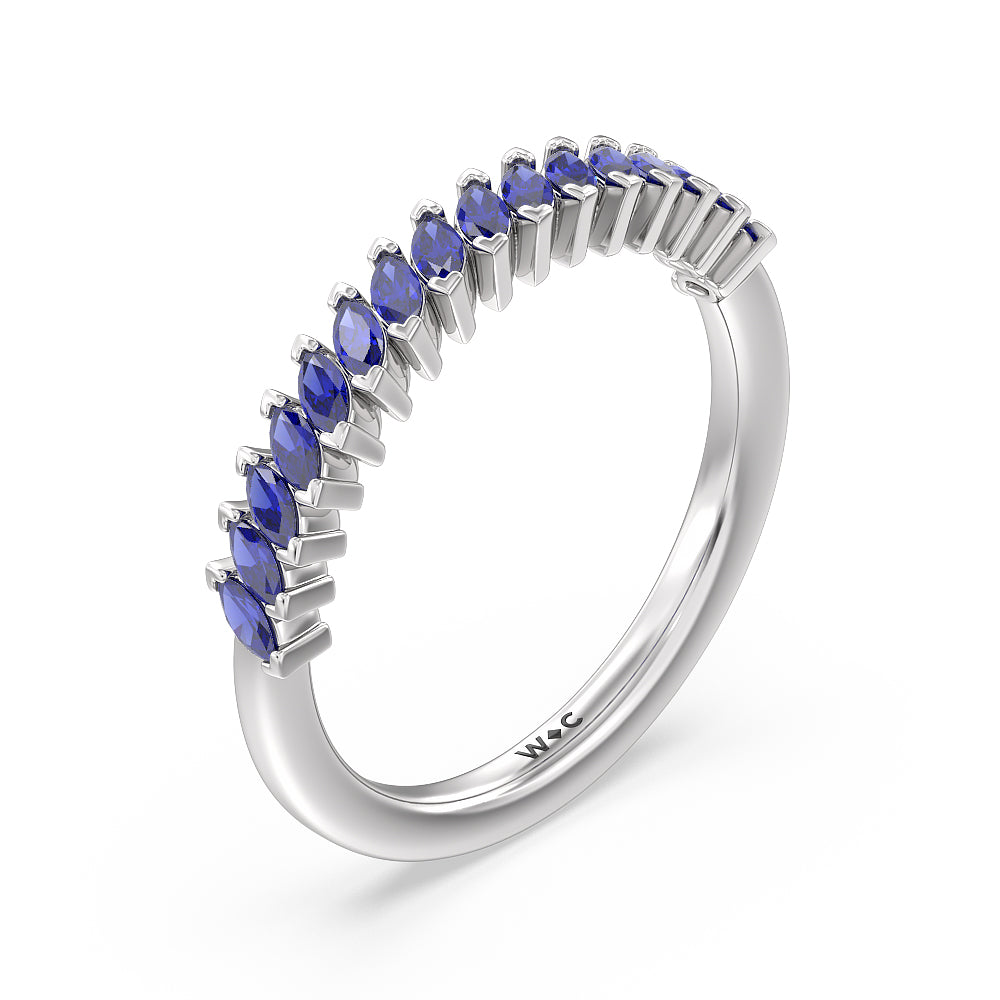 Something Blue Periwinkle Under Halo Created Blue Sapphire Wedding Band with Platinum Cut Diamond in 14KT Platinum view 4
