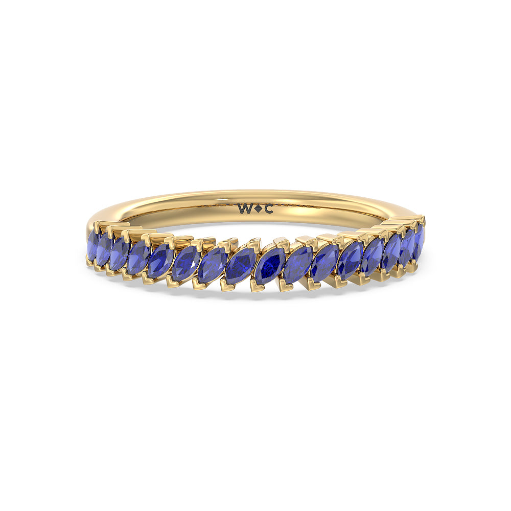 Something Blue Periwinkle Under Halo Created Blue Sapphire Wedding Band with 18KT Yellow Gold Cut Diamond in 14KT Yellow Gold view 1
