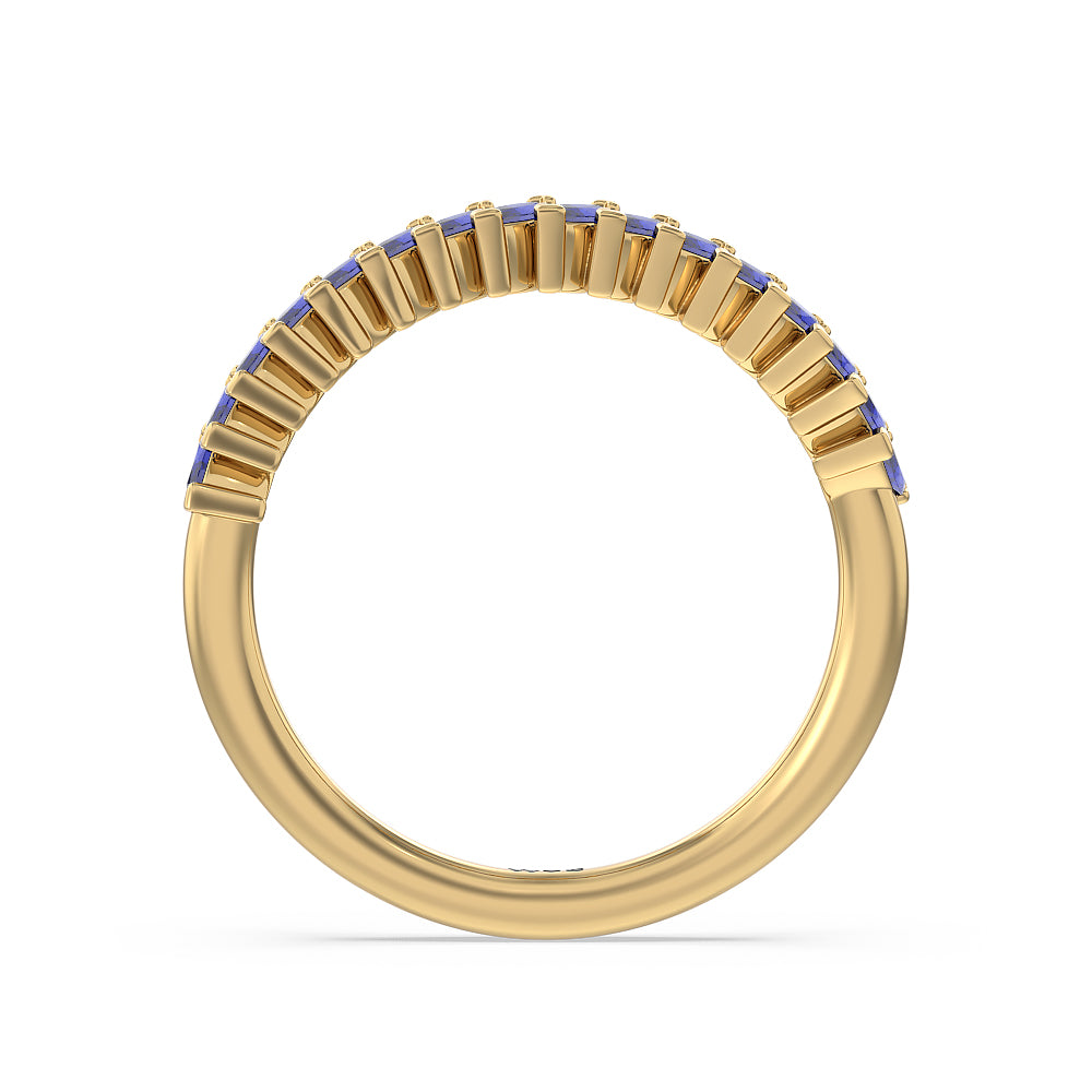 Something Blue Periwinkle Under Halo Created Blue Sapphire Wedding Band with 18KT Yellow Gold Cut Diamond in 14KT Yellow Gold view 2
