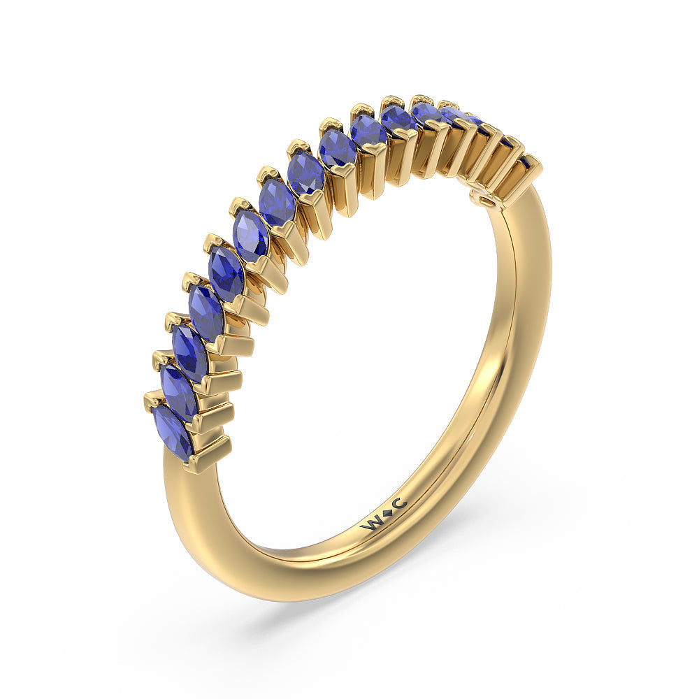 Something Blue Periwinkle Under Halo Created Blue Sapphire Wedding Band with 18KT Yellow Gold Cut Diamond in 14KT Yellow Gold view 4
