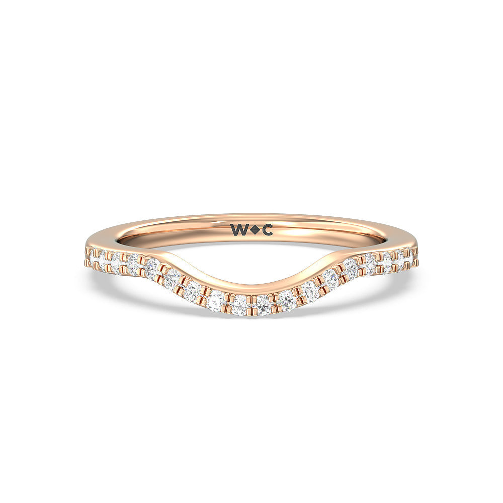 Something Blue Knife Edge Trillion Diamond Curved Wedding Band with 18KT Rose Gold Cut Diamond in 14KT Rose Gold view 1
