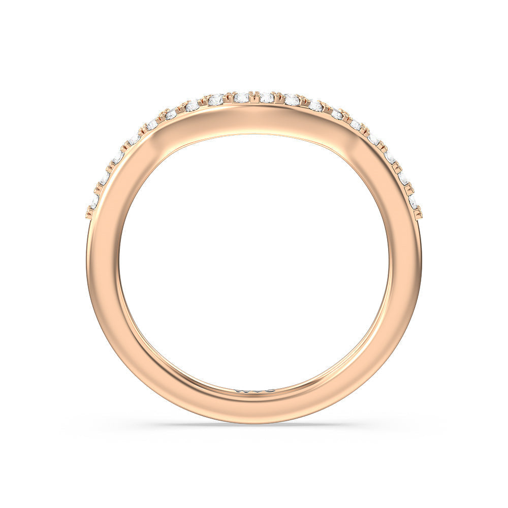 Something Blue Knife Edge Trillion Diamond Curved Wedding Band with 18KT Rose Gold Cut Diamond in 14KT Rose Gold view 2

