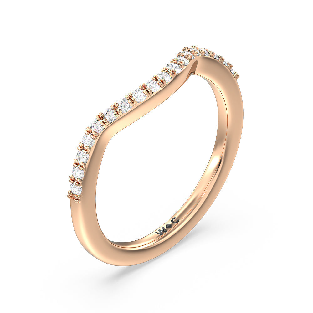 Something Blue Knife Edge Trillion Diamond Curved Wedding Band with 18KT Rose Gold Cut Diamond in 14KT Rose Gold view 4
