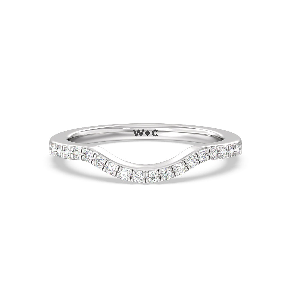 Something Blue Knife Edge Trillion Diamond Curved Wedding Band with Platinum Cut Diamond in 14KT Platinum view 1
