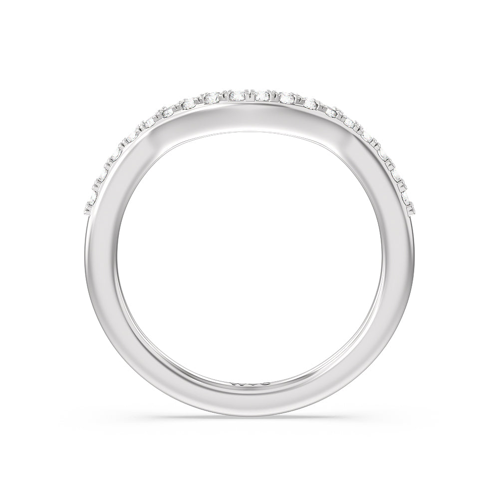Something Blue Knife Edge Trillion Diamond Curved Wedding Band with Platinum Cut Diamond in 14KT Platinum view 2
