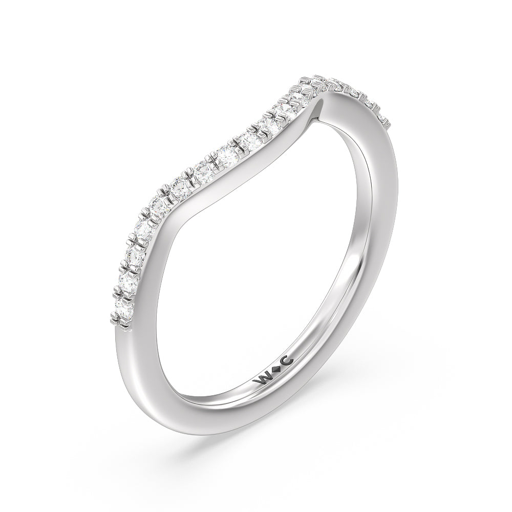 Something Blue Knife Edge Trillion Diamond Curved Wedding Band with Platinum Cut Diamond in 14KT Platinum view 4
