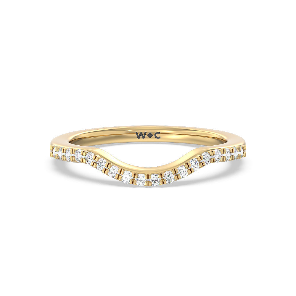 Something Blue Knife Edge Trillion Diamond Curved Wedding Band with 18KT Yellow Gold Cut Diamond in 14KT Yellow Gold view 1
