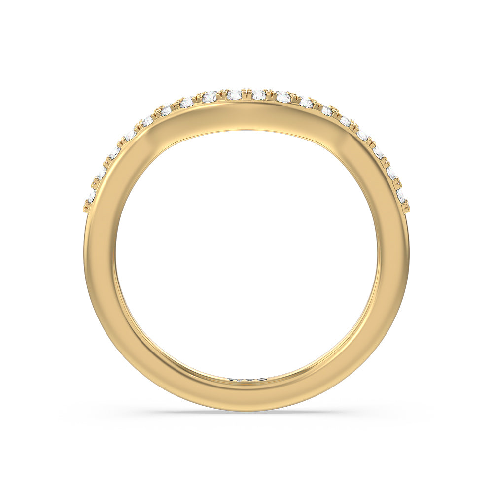 Something Blue Knife Edge Trillion Diamond Curved Wedding Band with 18KT Yellow Gold Cut Diamond in 14KT Yellow Gold view 2
