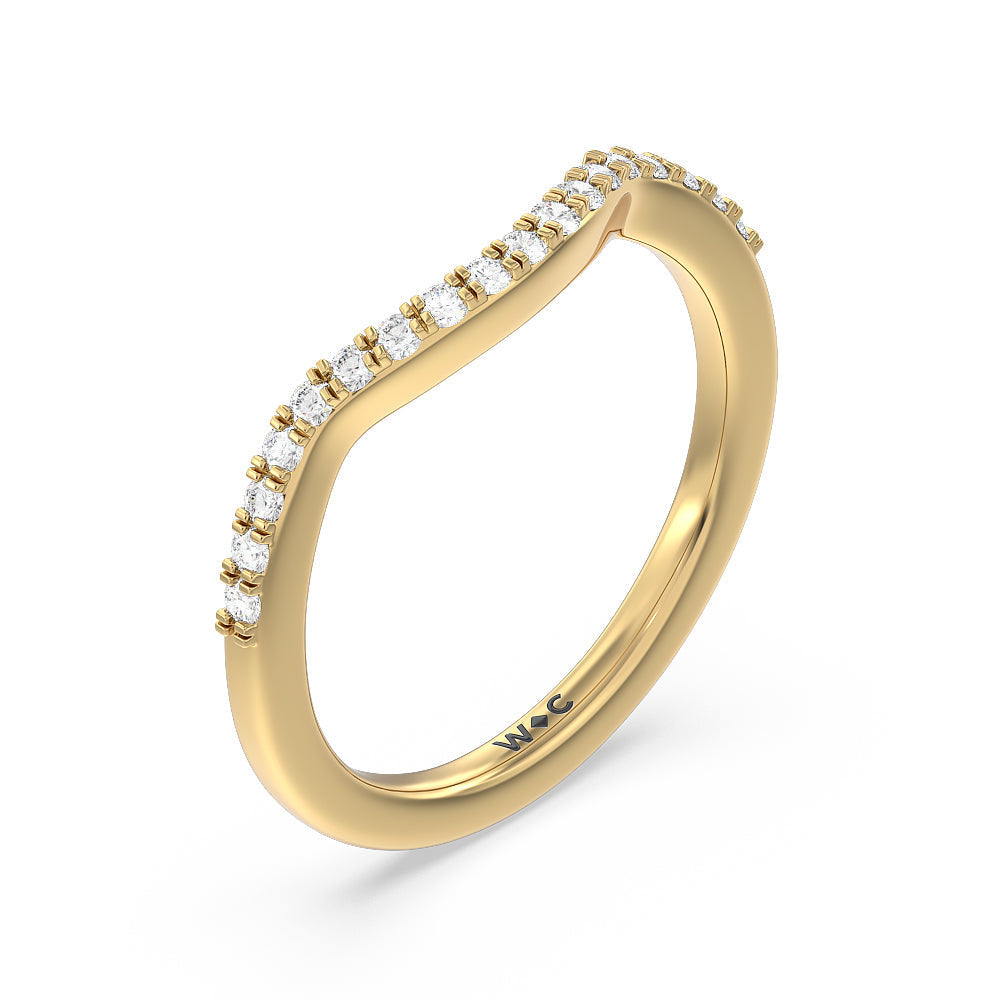 Something Blue Knife Edge Trillion Diamond Curved Wedding Band with 18KT Yellow Gold Cut Diamond in 14KT Yellow Gold view 4
