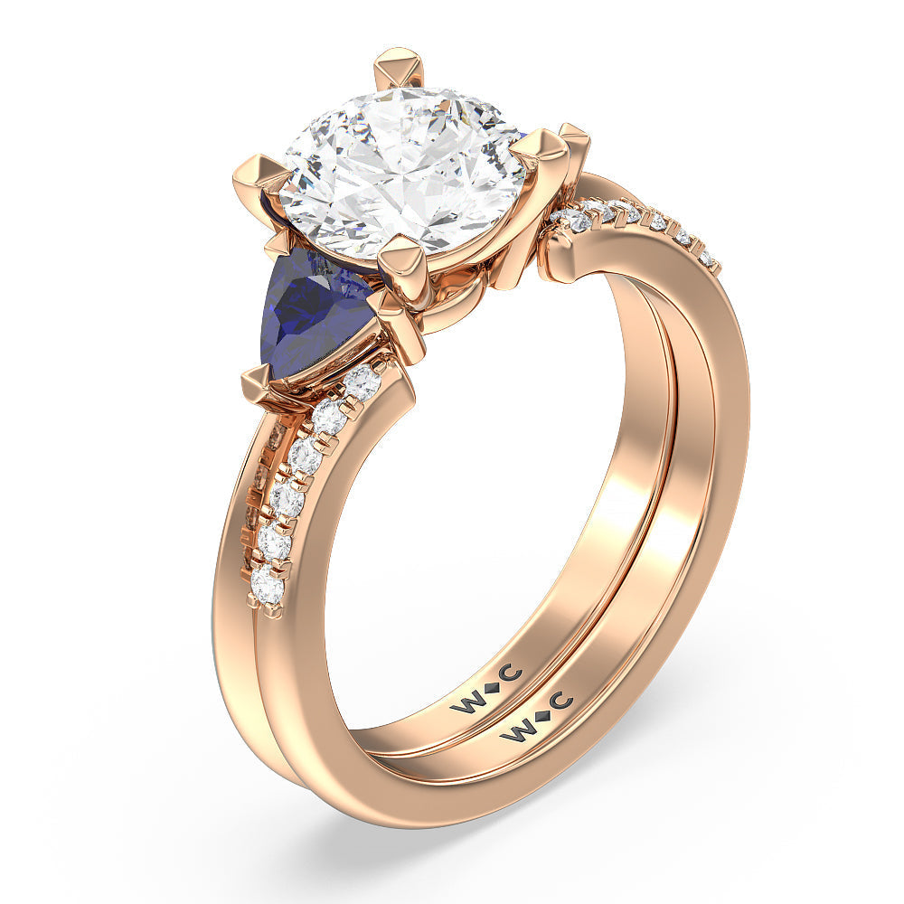 Something Blue Knife Edge Trillion Diamond Cuff Wedding Band with 18KT Rose Gold Cut Diamond in 14KT Rose Gold view 3
