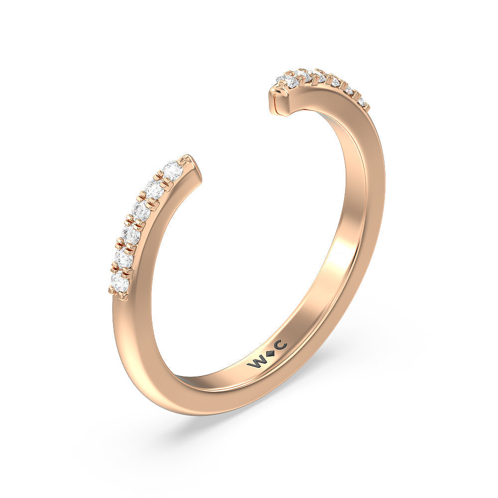 Something Blue Knife Edge Trillion Diamond Cuff Wedding Band with 18KT Rose Gold Cut Diamond in 14KT Rose Gold view 4
