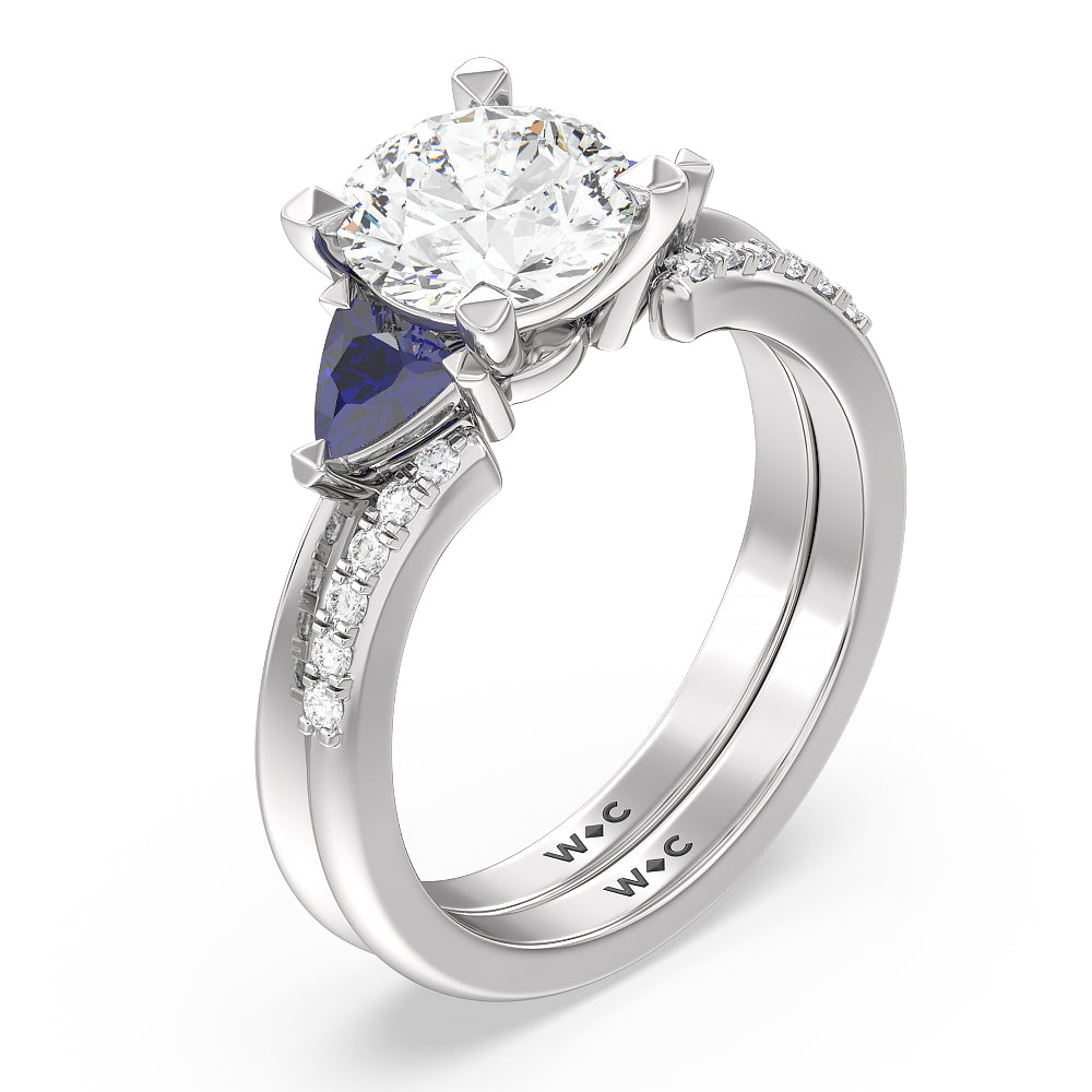 Something Blue Knife Edge Trillion Diamond Cuff Wedding Band with Platinum Cut Diamond in 14KT Platinum view 3

