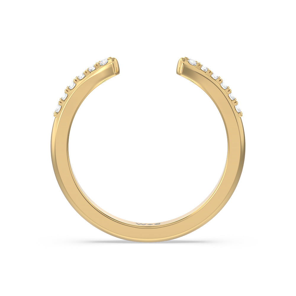 Something Blue Knife Edge Trillion Diamond Cuff Wedding Band with 18KT Yellow Gold Cut Diamond in 14KT Yellow Gold view 2
