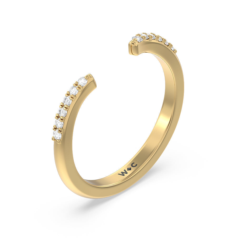 Something Blue Knife Edge Trillion Diamond Cuff Wedding Band with 18KT Yellow Gold Cut Diamond in 14KT Yellow Gold view 4

