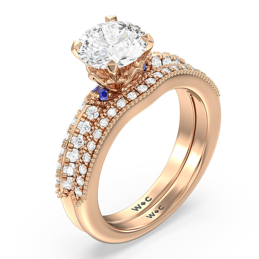 Something Blue Orchid Knife Edge Diamond Wedding Band with 18KT Rose Gold Cut Diamond in 14KT Rose Gold view 3
