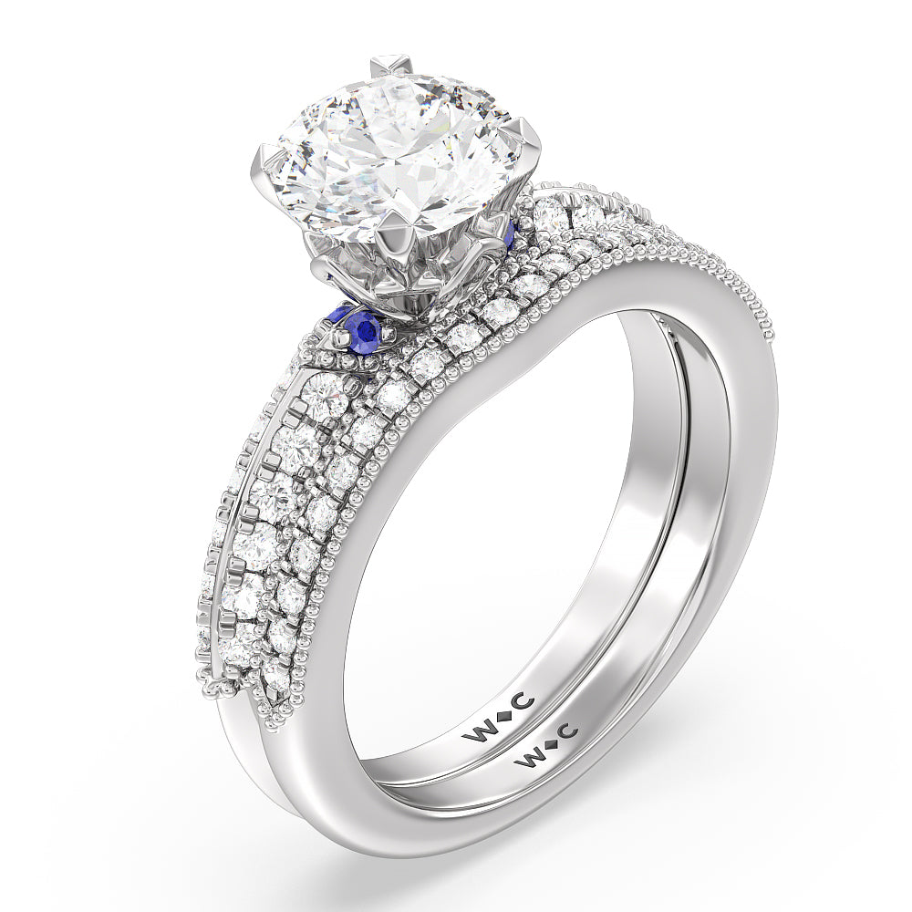 Something Blue Orchid Knife Edge Diamond Wedding Band with Platinum Cut Diamond in 14KT Platinum view 3
