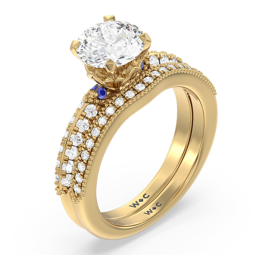 Something Blue Orchid Knife Edge Diamond Wedding Band with 18KT Yellow Gold Cut Diamond in 14KT Yellow Gold view 3
