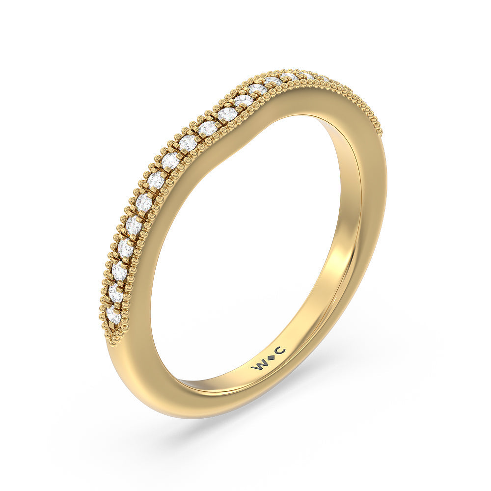 Something Blue Orchid Knife Edge Diamond Wedding Band with 18KT Yellow Gold Cut Diamond in 14KT Yellow Gold view 4

