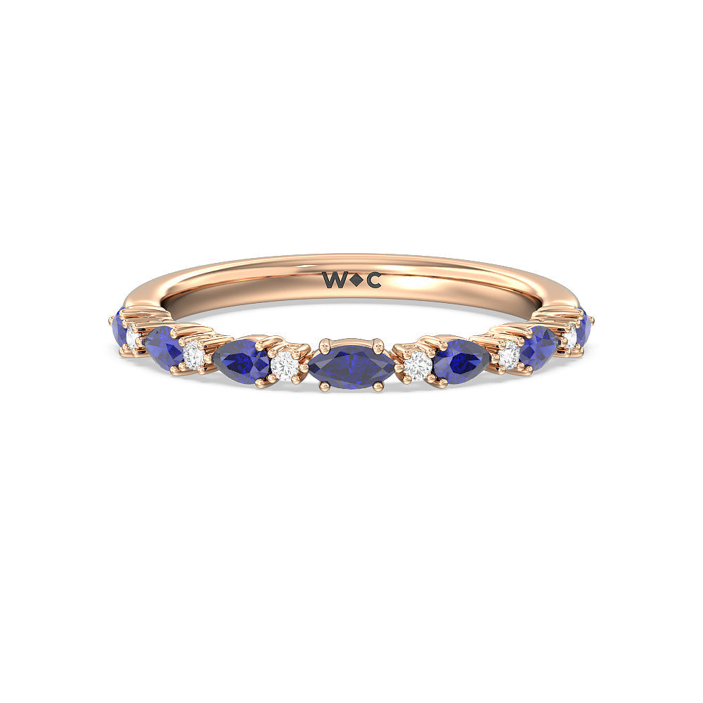 Something Blue Anemone Floral Basket Diamond Wedding Band with 18KT Rose Gold Cut Diamond in 14KT Rose Gold view 1
