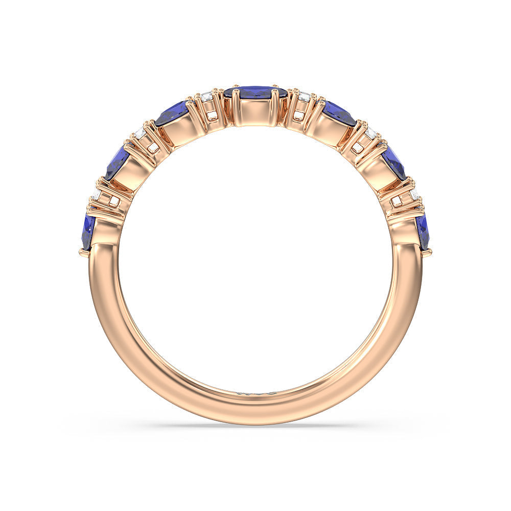 Something Blue Anemone Floral Basket Diamond Wedding Band with 18KT Rose Gold Cut Diamond in 14KT Rose Gold view 2
