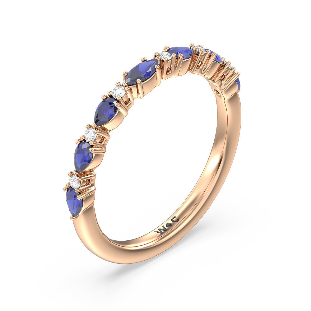 Something Blue Anemone Floral Basket Diamond Wedding Band with 18KT Rose Gold Cut Diamond in 14KT Rose Gold view 4
