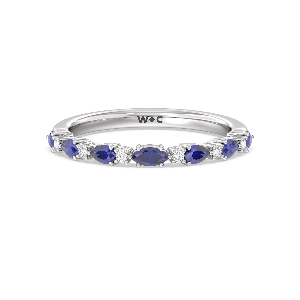 Something Blue Anemone Floral Basket Diamond Wedding Band with Platinum Cut Diamond in 14KT Platinum view 1
