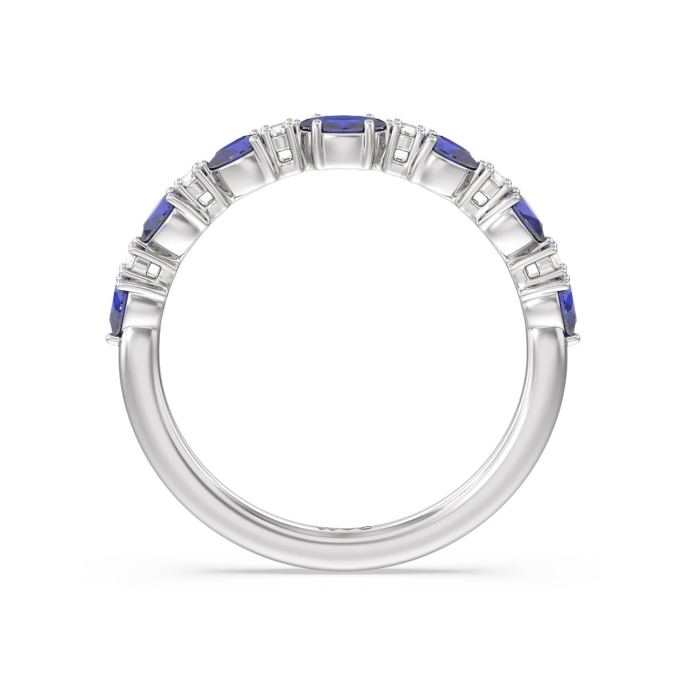 Something Blue Anemone Floral Basket Diamond Wedding Band with Platinum Cut Diamond in 14KT Platinum view 2
