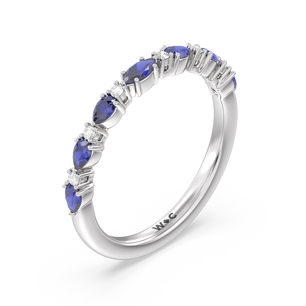 Something Blue Anemone Floral Basket Diamond Wedding Band with Platinum Cut Diamond in 14KT Platinum view 4
