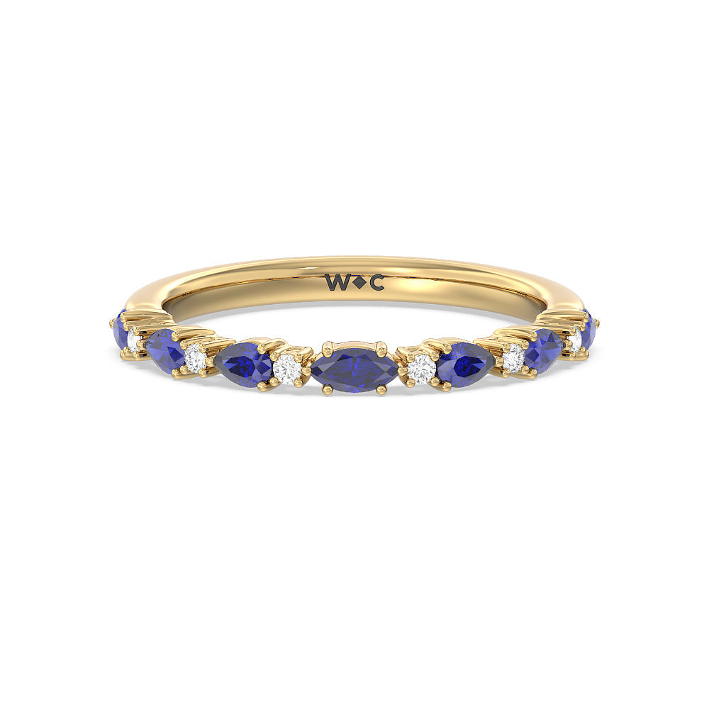 Something Blue Anemone Floral Basket Diamond Wedding Band with 18KT Yellow Gold Cut Diamond in 14KT Yellow Gold view 1
