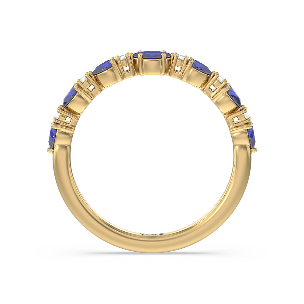 Something Blue Anemone Floral Basket Diamond Wedding Band with 18KT Yellow Gold Cut Diamond in 14KT Yellow Gold view 2
