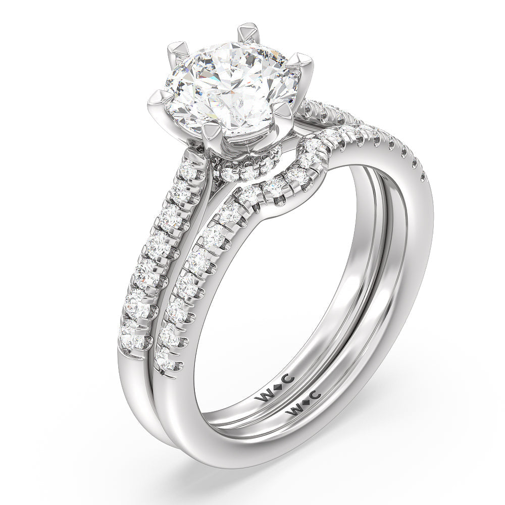 Classic Pave Under Halo Diamond Wedding Band with Platinum Cut Diamond in 14KT Platinum view 3
