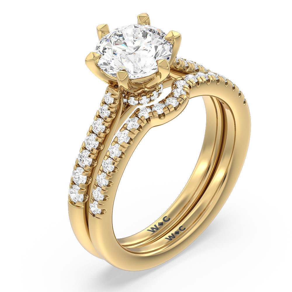 Classic Pave Under Halo Diamond Wedding Band with 18KT Yellow Gold Cut Diamond in 14KT Yellow Gold view 3
