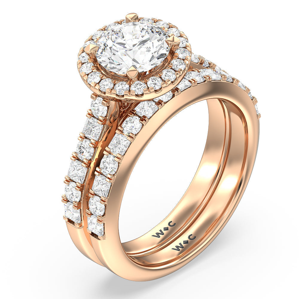 Contemporary Halo Diamond Wedding Band with 18KT Rose Gold Cut Diamond in 14KT Rose Gold view 3
