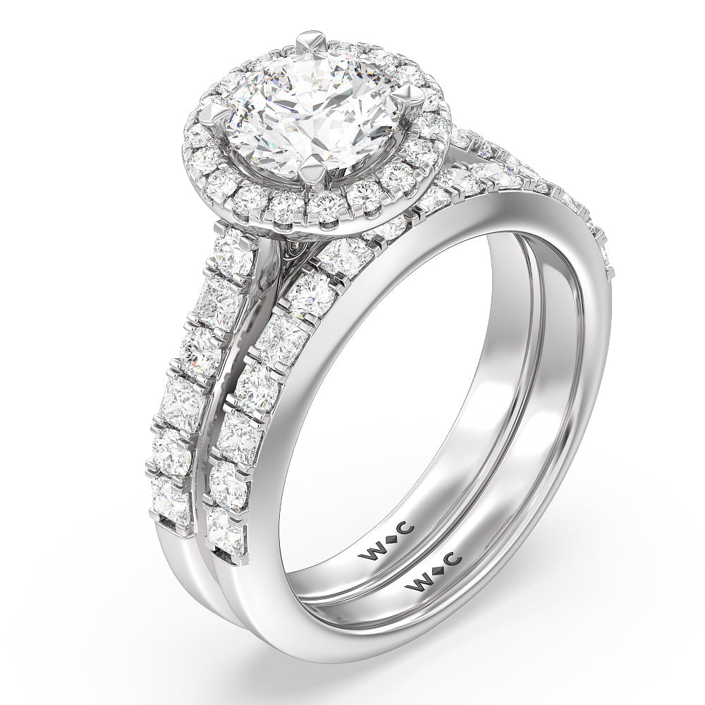 Contemporary Halo Diamond Wedding Band with Platinum Cut Diamond in 14KT Platinum view 3
