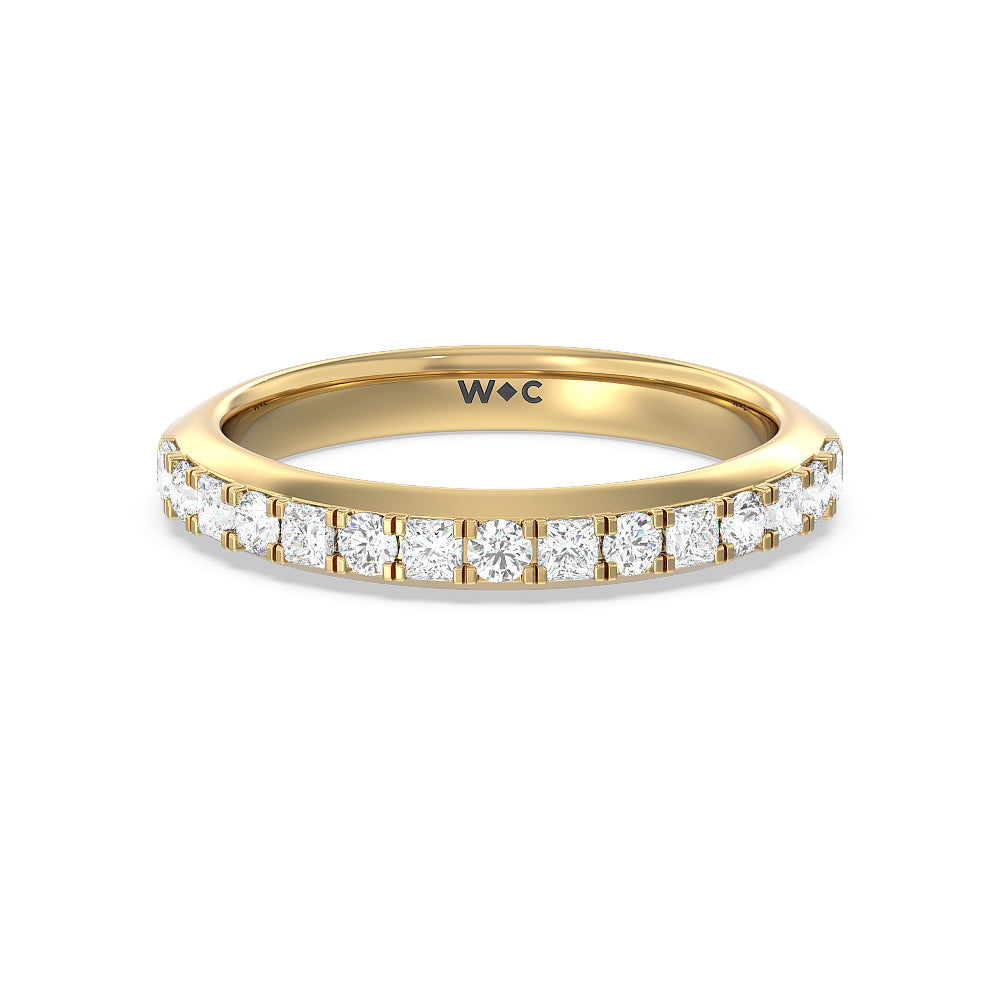 Contemporary Halo Diamond Wedding Band with 18KT Yellow Gold Cut Diamond in 14KT Yellow Gold view 1
