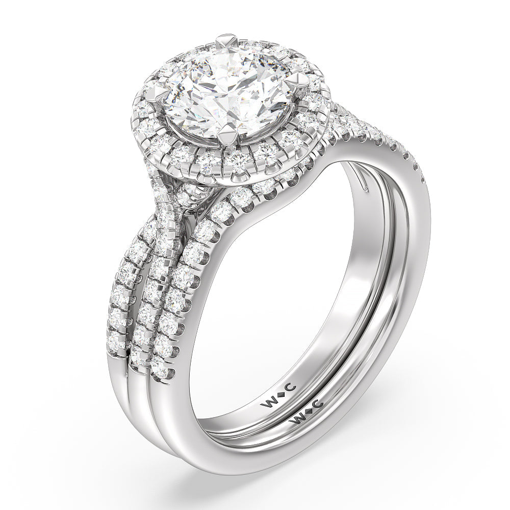 Twisted Shank Halo Diamond Wedding Band with Platinum Cut Diamond in 14KT Platinum view 3
