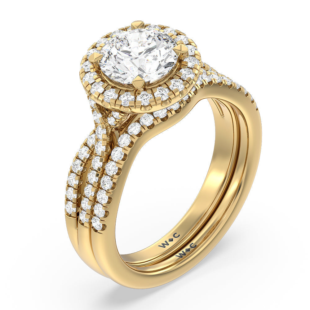 Twisted Shank Halo Diamond Wedding Band with 18KT Yellow Gold Cut Diamond in 14KT Yellow Gold view 3
