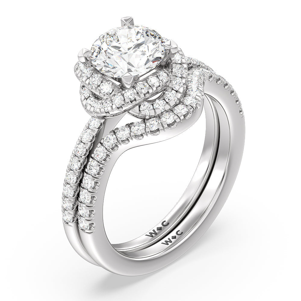 Twisted Halo Diamond Wedding Band with Platinum Cut Diamond in 14KT Platinum view 3
