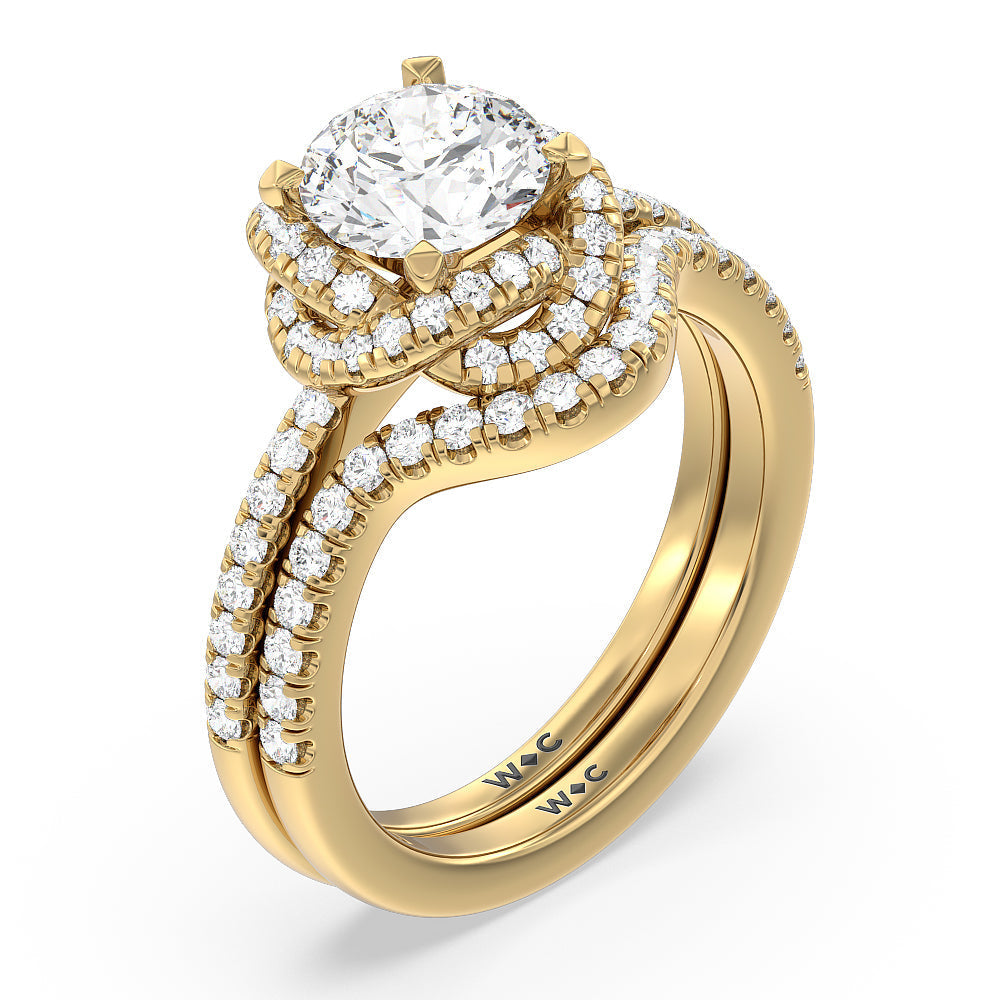 Twisted Halo Diamond Wedding Band with 18KT Yellow Gold Cut Diamond in 14KT Yellow Gold view 3
