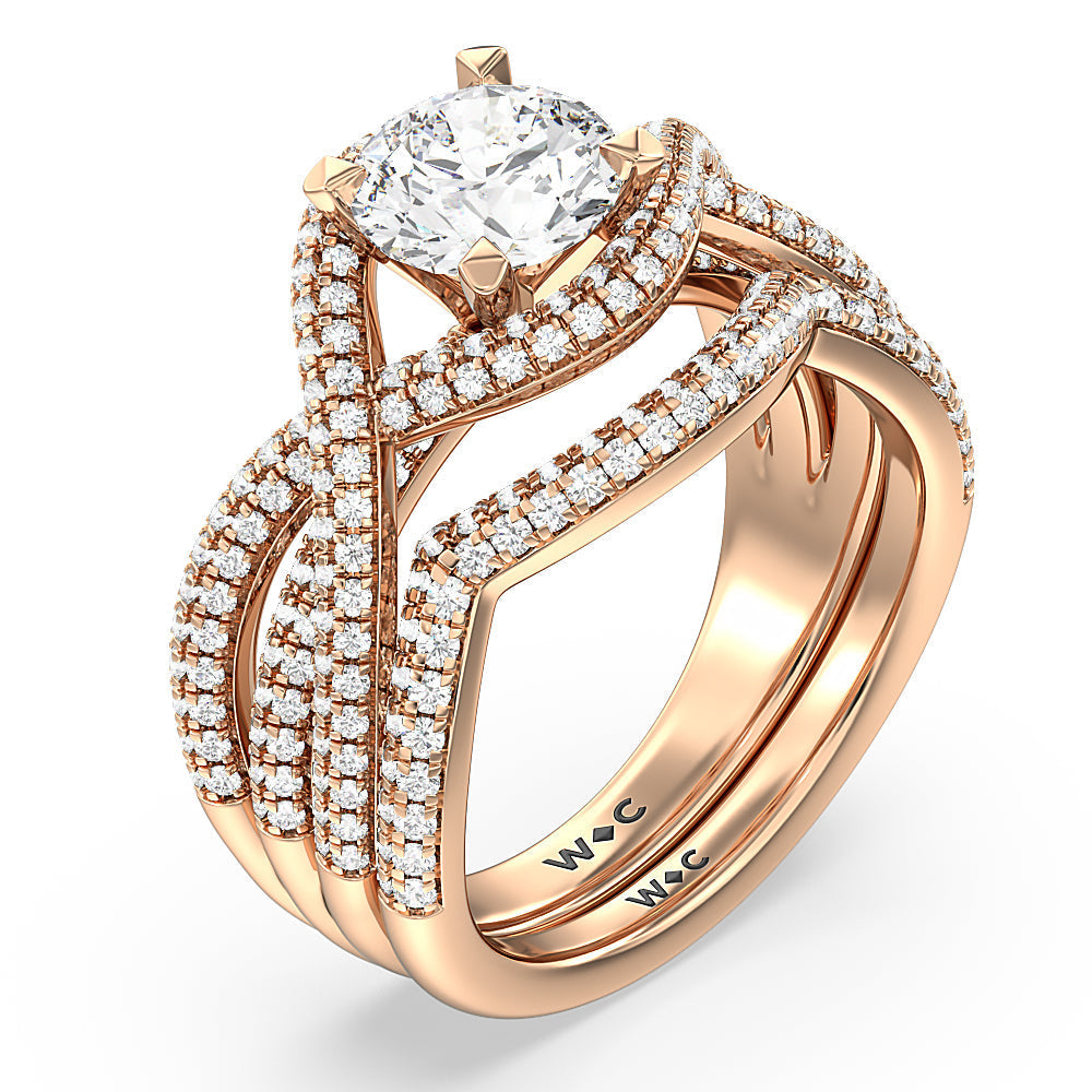 Three Row Cross Diamond Wedding Band with 18KT Rose Gold Cut Diamond in 14KT Rose Gold view 3
